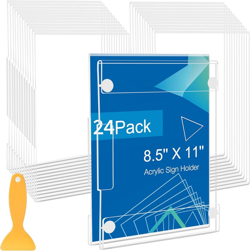 DECOHOBO 24 Pack Acrylic Sign Holder 8.5 x 11 Wall Mount, Vertical & Horizontal Use, Wall Sign Holder Memo Document Menu Holder for Office Store Restaurants Wedding Party Decoration, No Drilling - Image 1